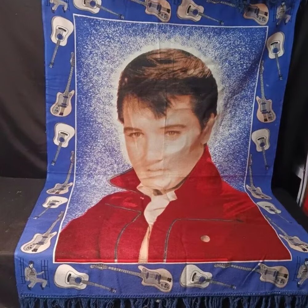 Vintage Elvis Presley Tapestry Wall Hanging 100% Cotton 52"x35" Very Nice!